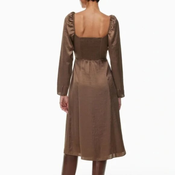 Aritzia Wilfred Bridgerton Satin Midi Dress NWT Cocoa Bean Brown Size 4 - Picture 3 of 10